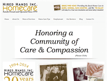 Tablet Screenshot of hiredhandshomecare.com